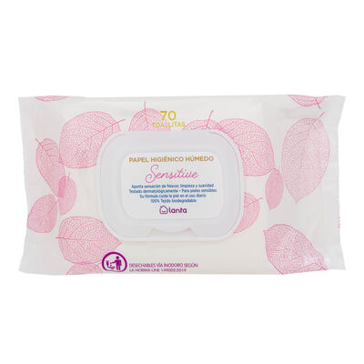 Papel higi&eacute;nico h&uacute;medo Lanta 70 uds sensitive