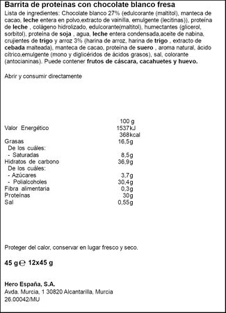 Barrita de proteínas de chocolate y fresa Corny 45g