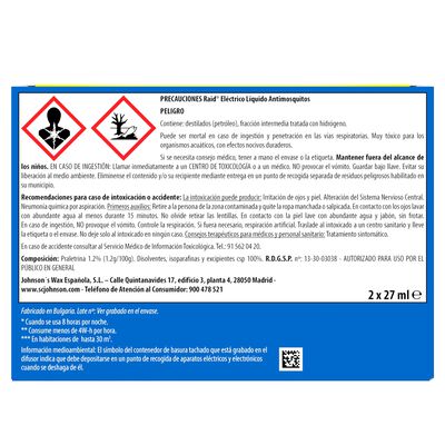 Insecticida eléctrico aparato+2 recambios Raid líquido sin olor