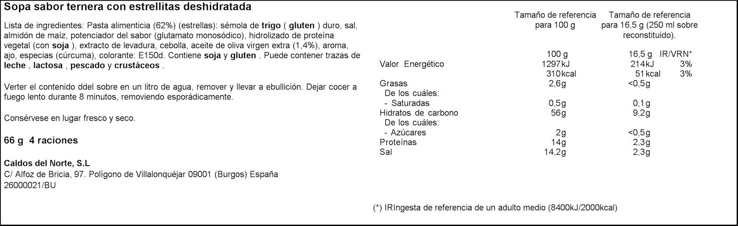 Sopa Calnort 66g ternera con estrellitas