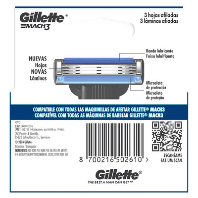 Hojas de afeitar Gillette 4 unidades recambio mach 3