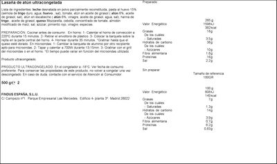 Lasaña La Cocinera atún 500g