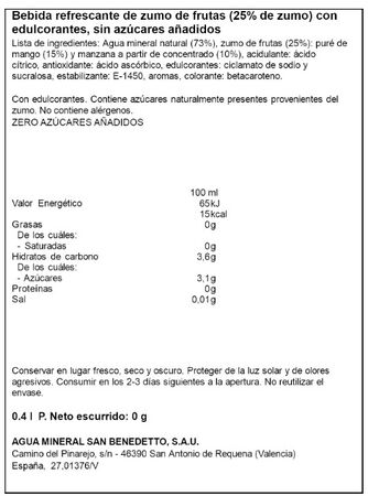 Refresco Zero San Benedetto 400ml Mango