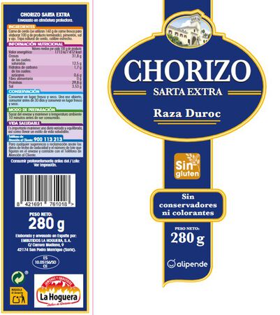 Chorizo sarta calidad extra Alipende pieza 280g