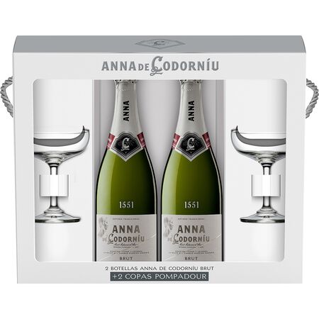 Estuche 2 botellas Cava brut 75 cl Anna Codorniu + 2 copas