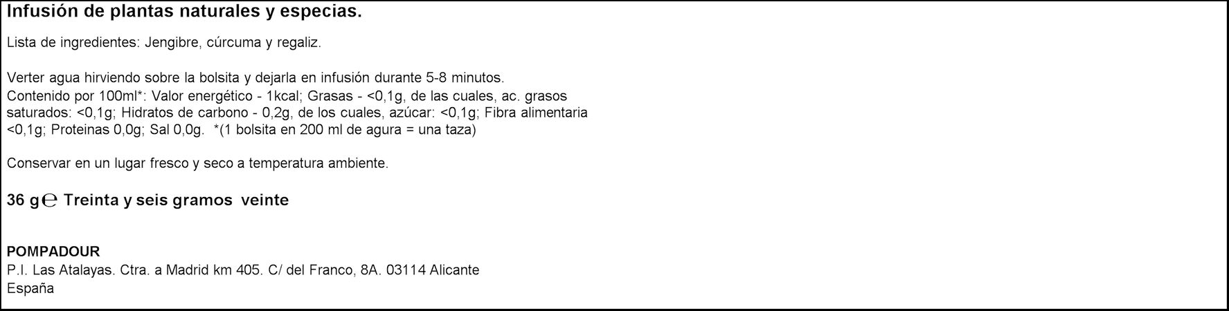 Infusión Pompadour 20u jengibre con cúrcuma