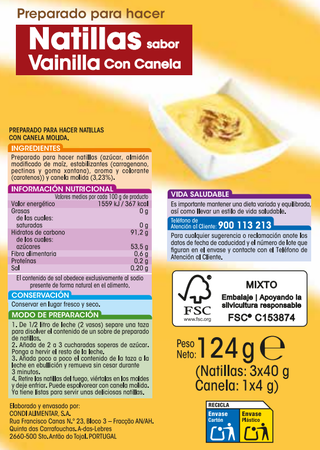 Preparado para hacer natillas sabor vainilla y canela Alipende 3 unidades