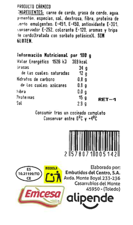 Chorizo pincho picante Alipende 300g aproximadamente