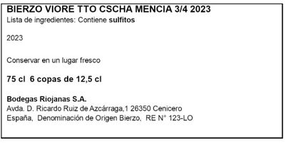 Vino Bierzo Viore Tinto Cosecha 75cl