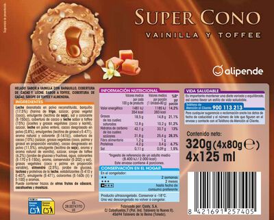 Helado super cono Alipende 4 uds vainilla-toffe