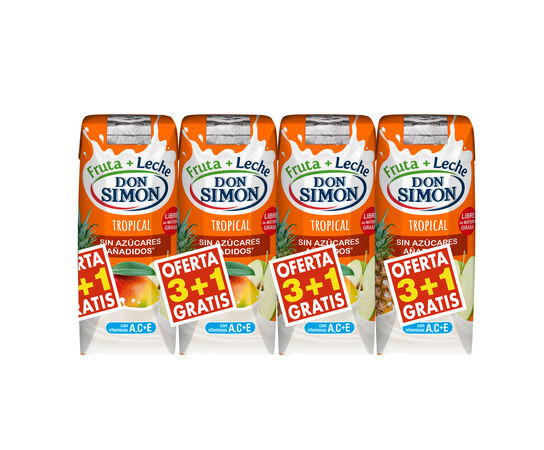 Fruta + leche tropical sin azúcar añadido Don Simon 3+1