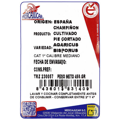 Champi&ntilde;&oacute;n cortado bandeja 450g