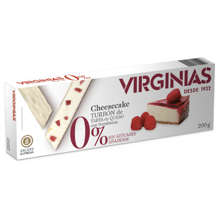 Turrón de tarta de queso con frambuesa 0% azúcares añadidos Virginias 200g
