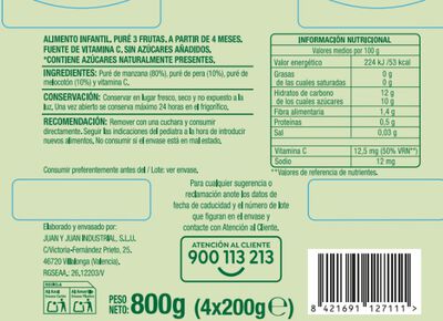 Preparado beb&eacute; Alipende 3 frutas sin gluten desde 4meses pack 4