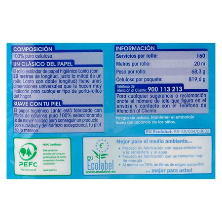 Papel higiénico ecológico Lanta 12 rollos