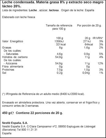 Leche condensada La Lechera 450g sirve fácil