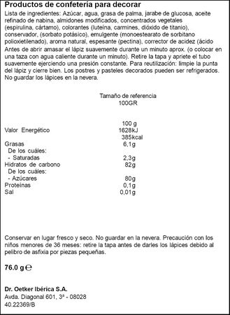 L&aacute;pices pasteleros de colores Dr Oetker 76g