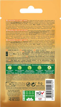 Mascarilla de Ojos Garnier Antifatiga con Extracto de Naranja y &Aacute;cido Hialur&oacute;nico