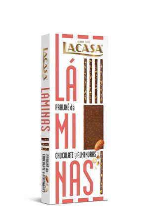Láminas de praliné de chocolate con almendras Lacasa 128g