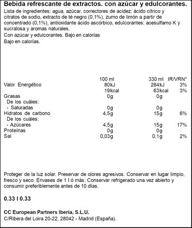 Refresco de té al limón Fuze Tea 33cl