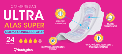Compresas con alas Bodyplus 24 uds super ultra