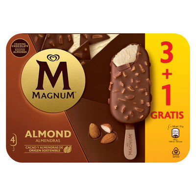 Helado bomb&oacute;n Magnum 3+1 uds almendra