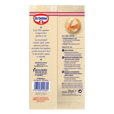 Gelatina laminada Dr Oetker 20g 12 unidades