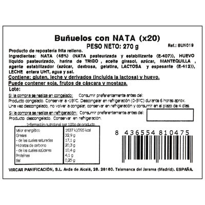 Bu&ntilde;uelos rellenos con nata 270g