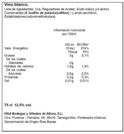 Vino blanco Godello D.O. Rías Baixas. 75cl