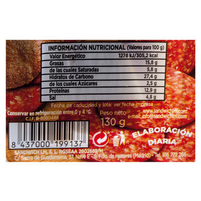 Sandwich de chorizo 130g
