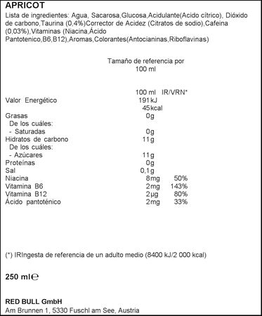 Bebida energética Red Bull 25cl albaricoque fresa