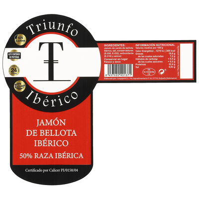 Jamón de bellota ibérico 50% raza ibérica al corte