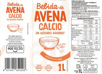 Bebida De Avena Calcio Alipende 1 litro