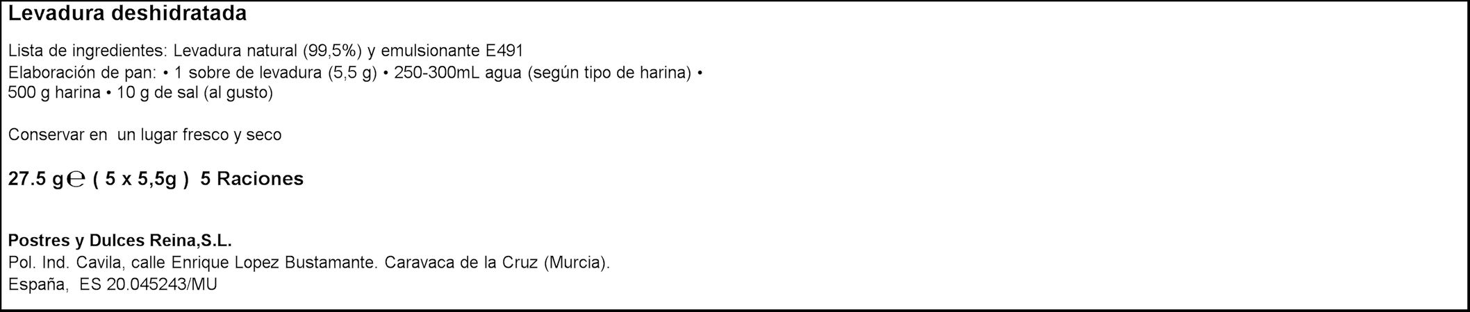 Levadura para panadería Surivan 5u