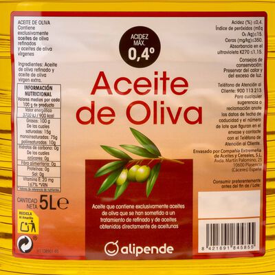 Aceite de oliva Alipende garrafa 5l 0,4&ordm;