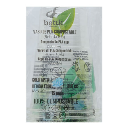 Vasos de plástico betik 15 uds 350cc compostables