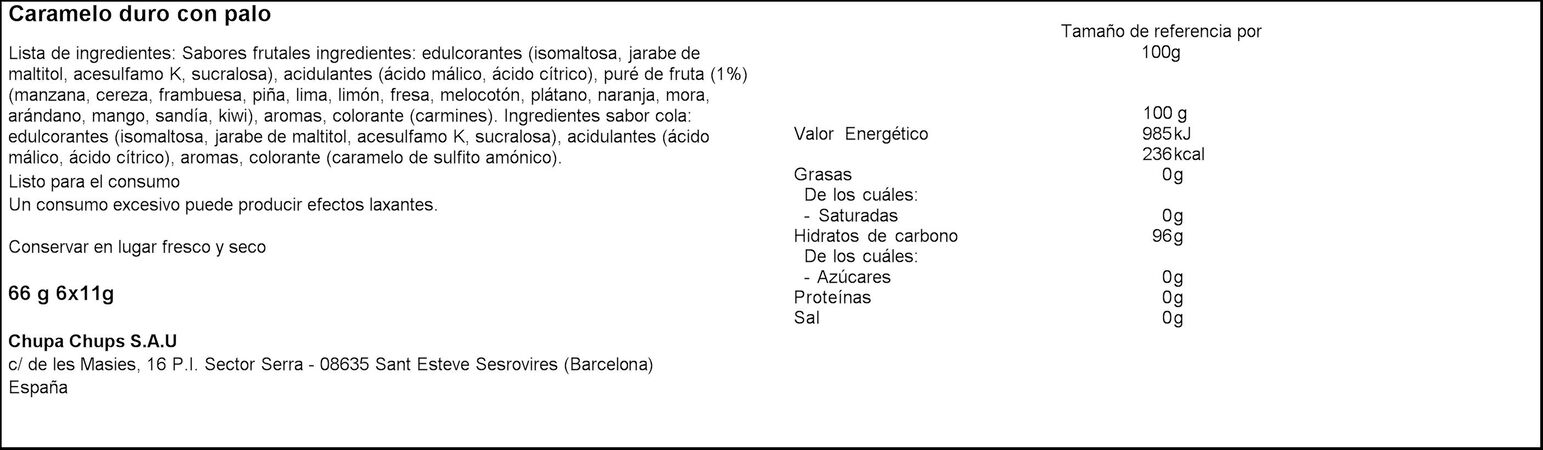 Caramelos sin gluten sin azúcar Chupa Chups 6u
