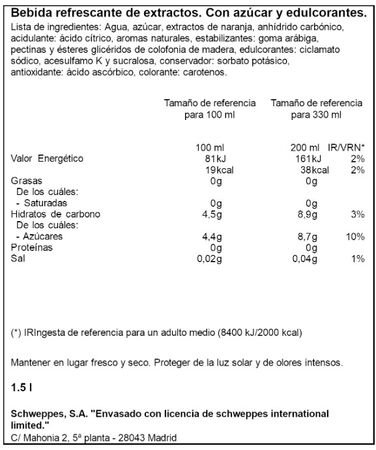 Refresco naranja Schweppes 1,5l