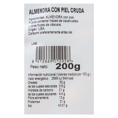 Almendra cruda c/piel Frumesa 200g