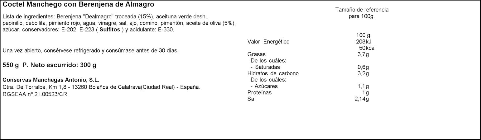Coctel manchego con berenjena de almagro Antonio 300g