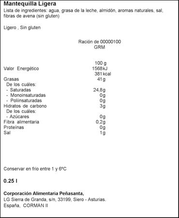 Mantequilla ligera Asturiana 250g