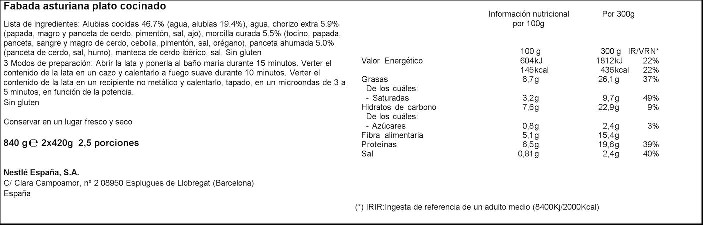 Lote 2 fabada Litoral 435g