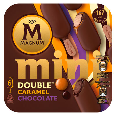 Helado Magnum mini double caramelo y chocolate con leche 6 unidades