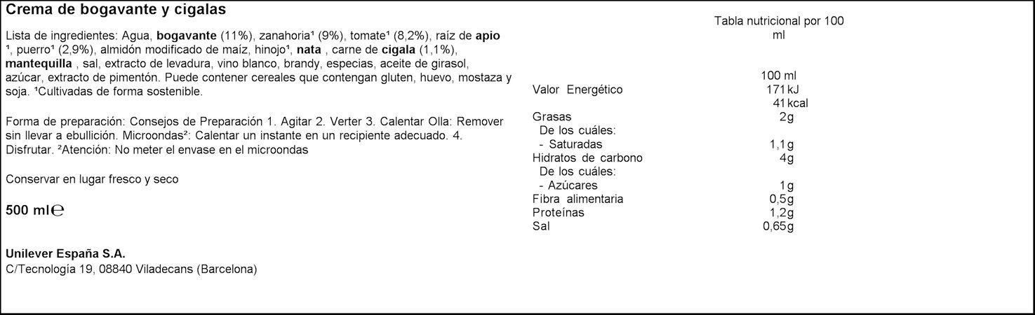 Crema Knorr 500ml bogavante y cigala