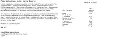 H&eacute;lices sin gluten Gallo 450g con vegetales