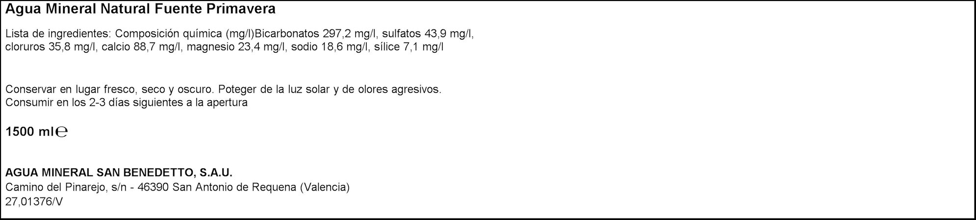 Agua Fuente Primavera 1,5l