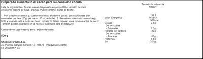 Preparado alimenticio al cacao sin gluten Valor 500g