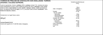 Turr&oacute;n de chocolate con avellanas Lacasa 250g