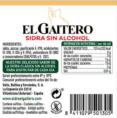 Sidra sin alcohol El Gaitero 75cl