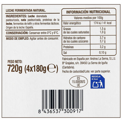 Kefir l&iacute;quido  natural suave pack 4